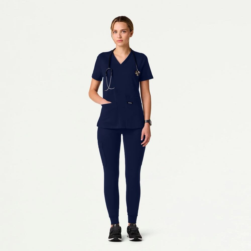 Jaanuu Princess Seams V-Neck Scrub Top Cesi Slim Leg Navy Blue READ Women XL/LT